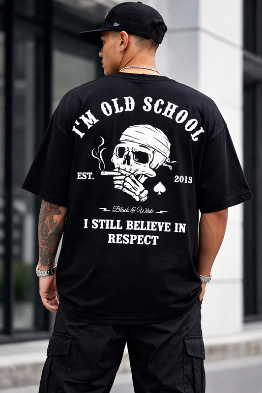 Old School Skull Oversized Black T-Shirt