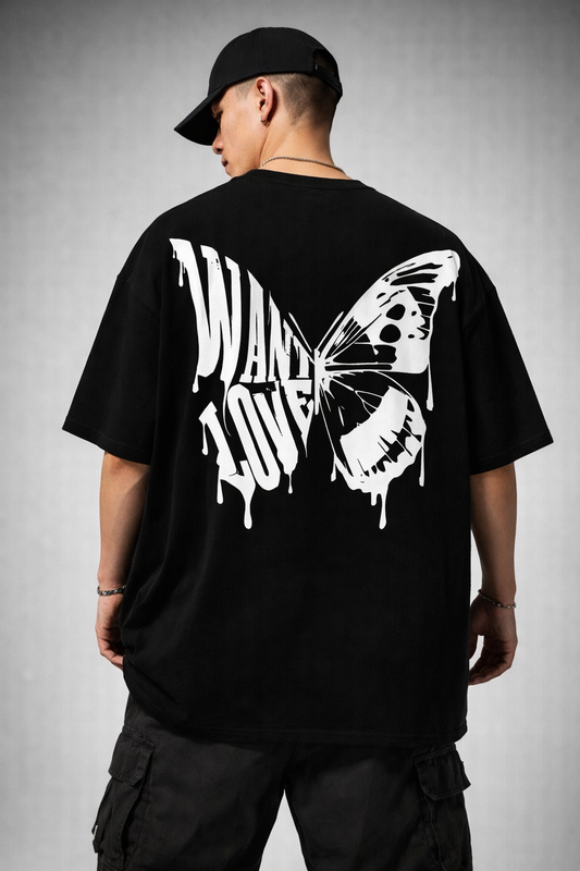 Typography print on black oversized t-shirt