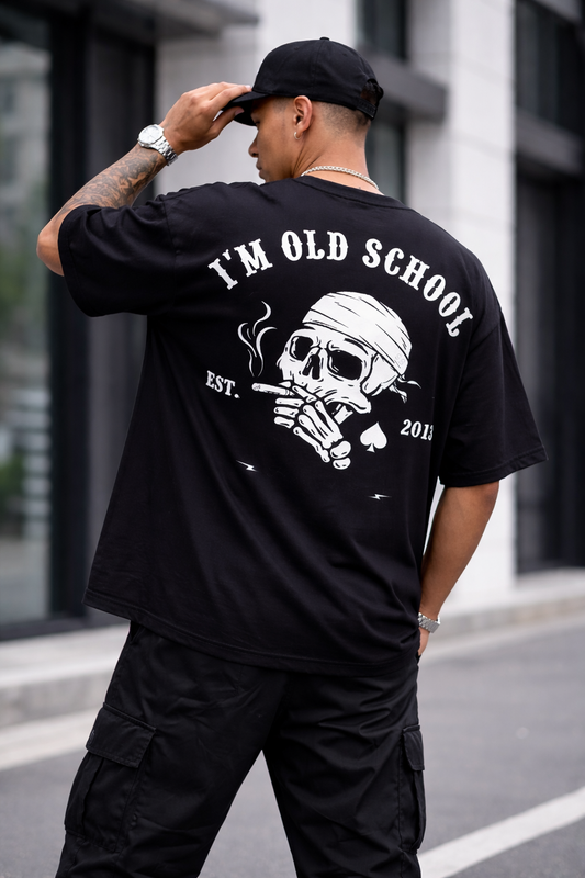 Old School Skull Oversized Black T-Shirt
